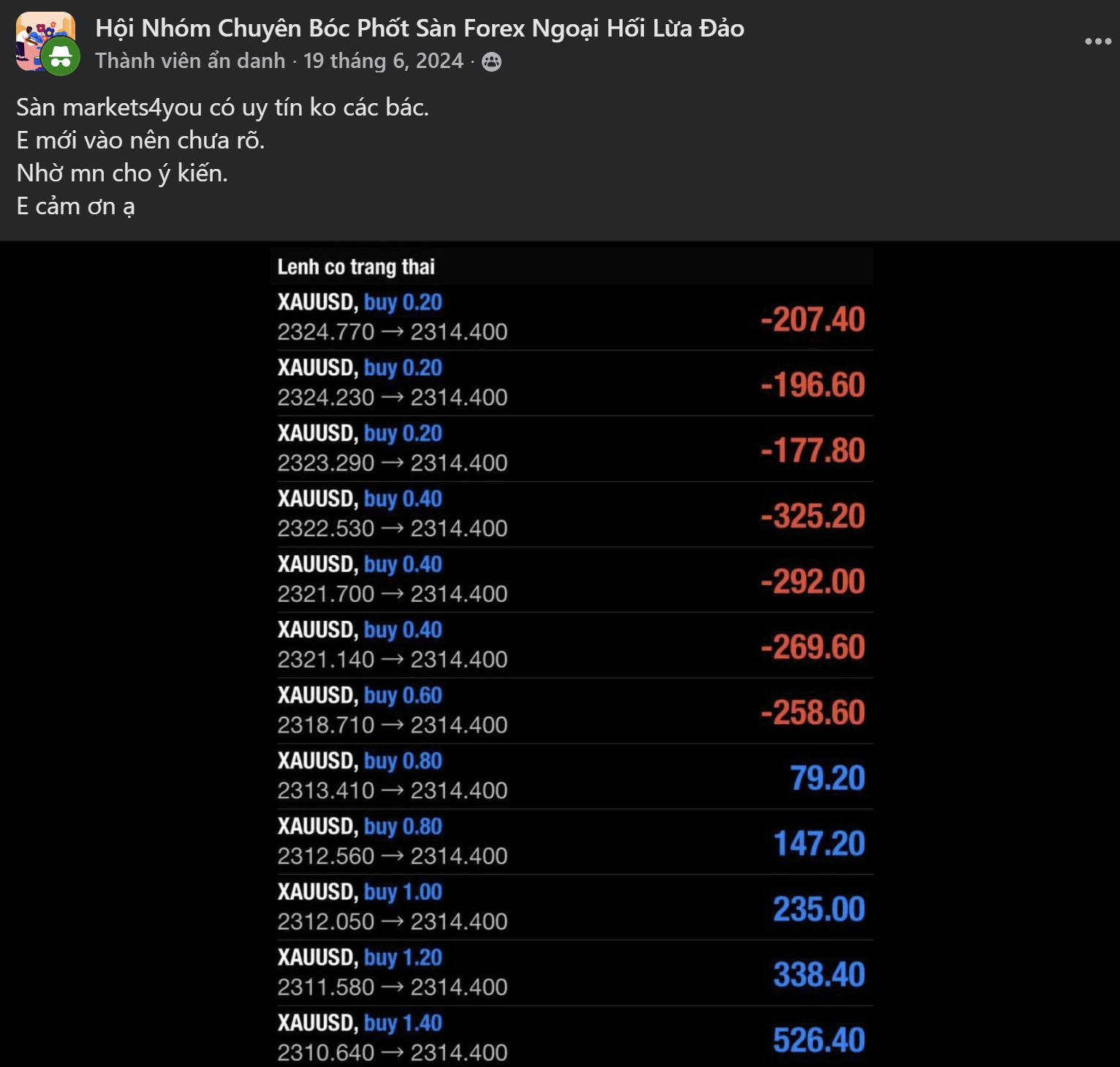 review sàn markets4you lừa đảo trên group facebook