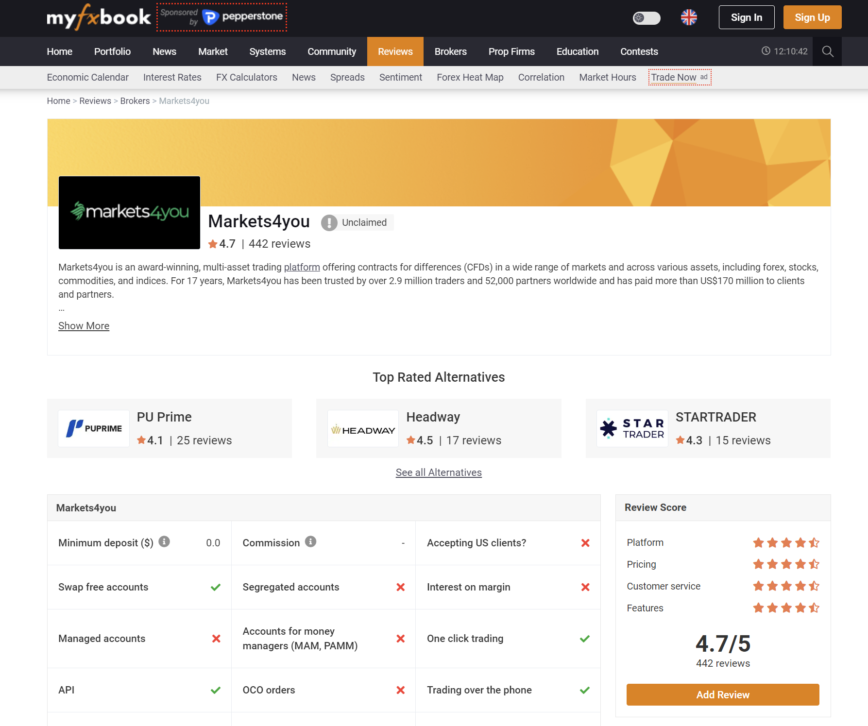 Myfxbook review sàn Markets4you