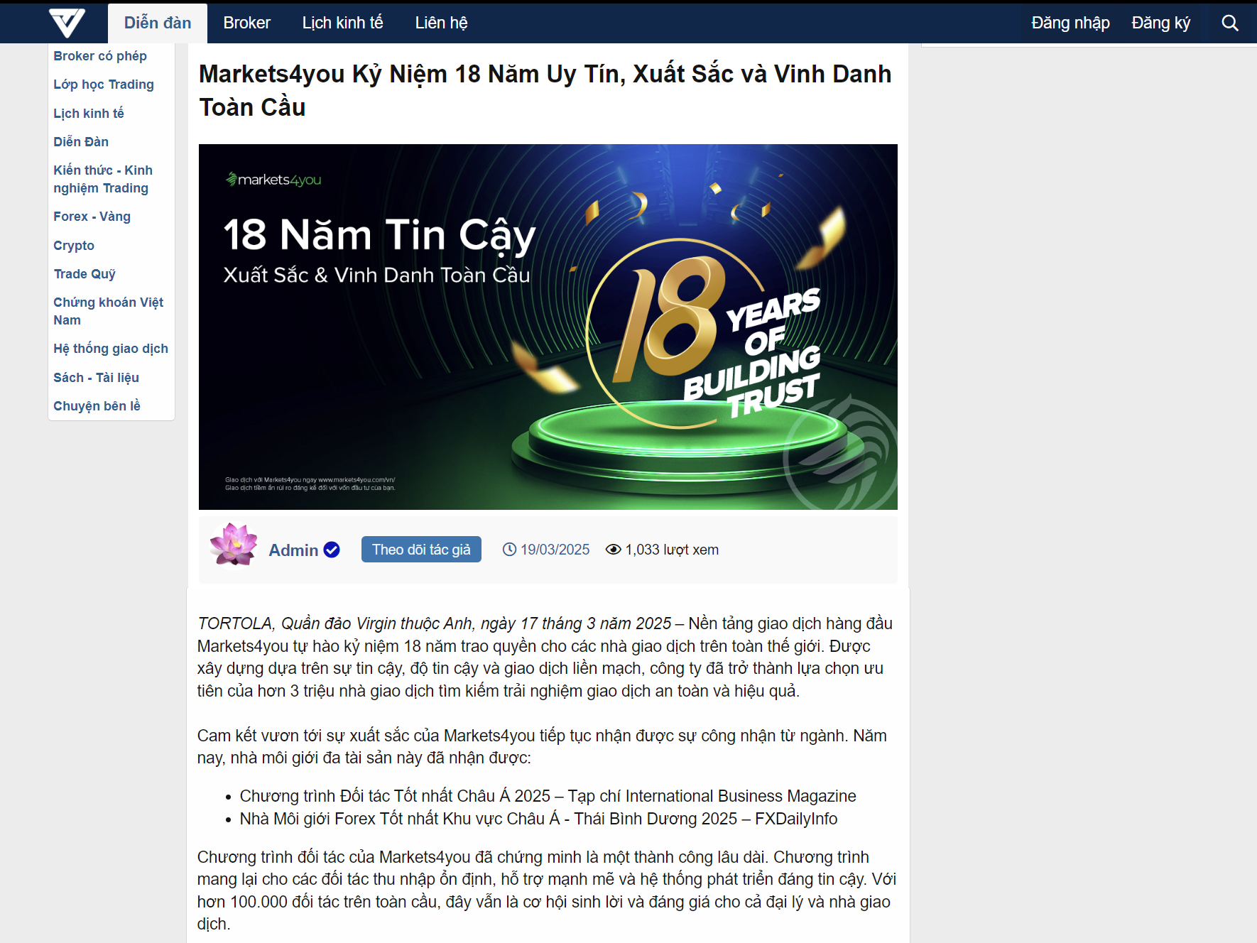 bài pr của sàn markets4you trên traderviet