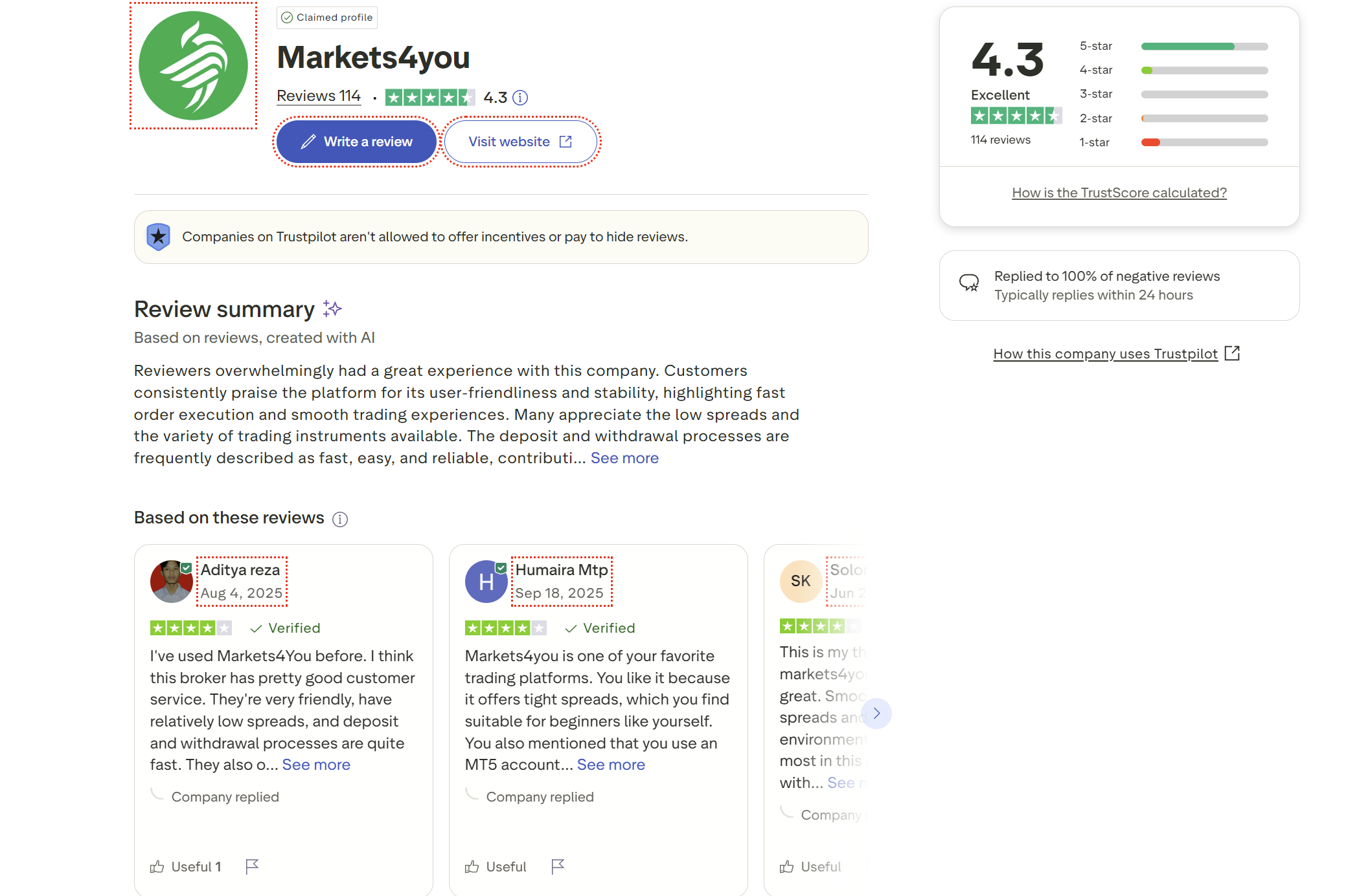 sàn markets4you lừa đảo trên trustpilot